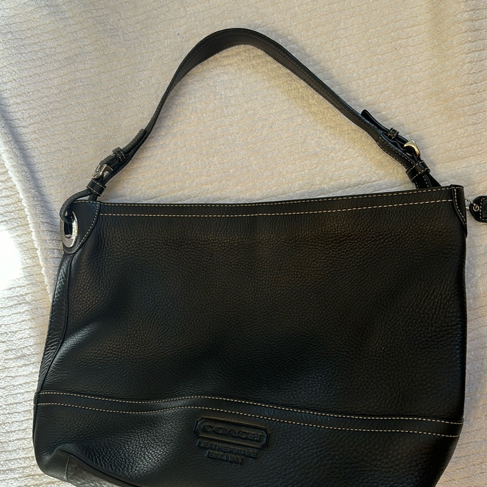 Coach Black Pebble Grain Leather Hobo Purse